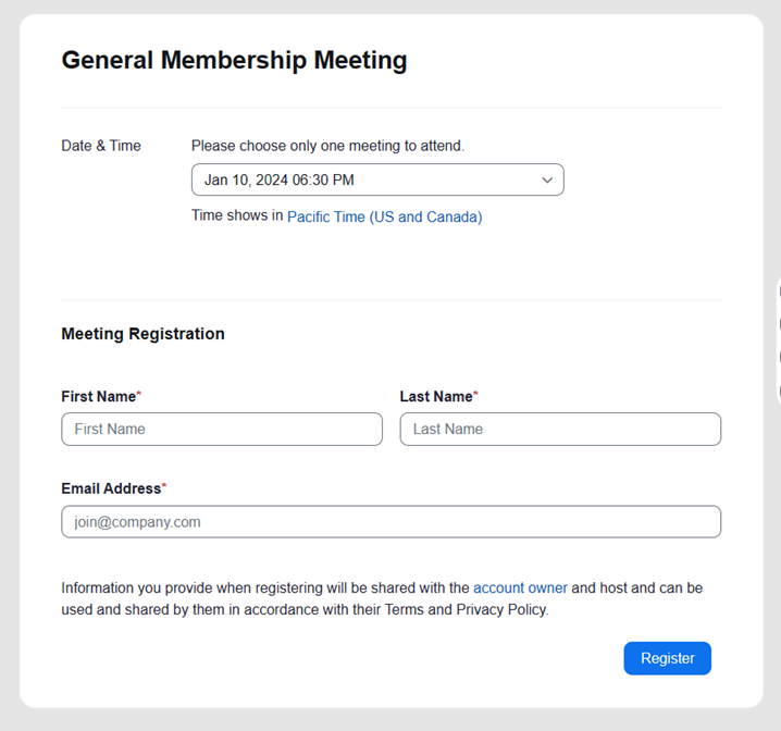 General Membership Meeting @ Zoom